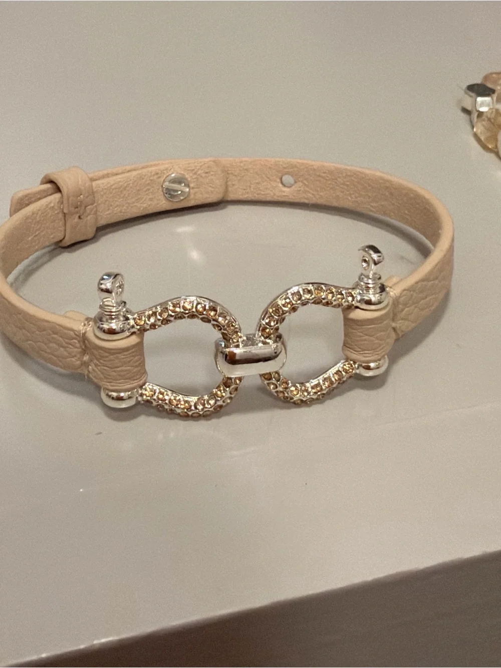 Beige Leather Bracelet with Iridescent Bead Stack - BP NWOT!
